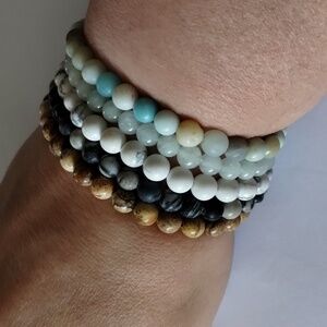 Amazonite, Howlite, & Jasper Gemstone Bracelets, Handcrafted